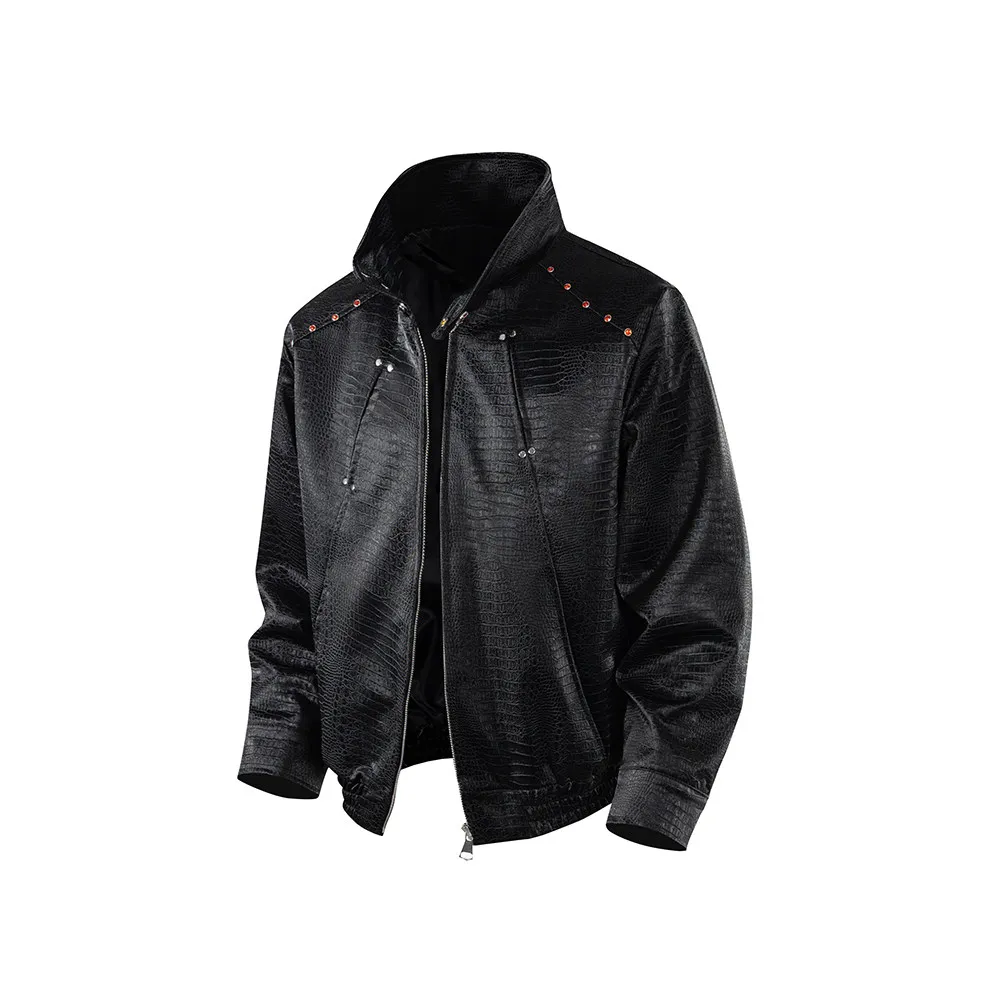 American street fashion casual leather jacket, crocodile texture design leather jacket, men's loose leather jacket