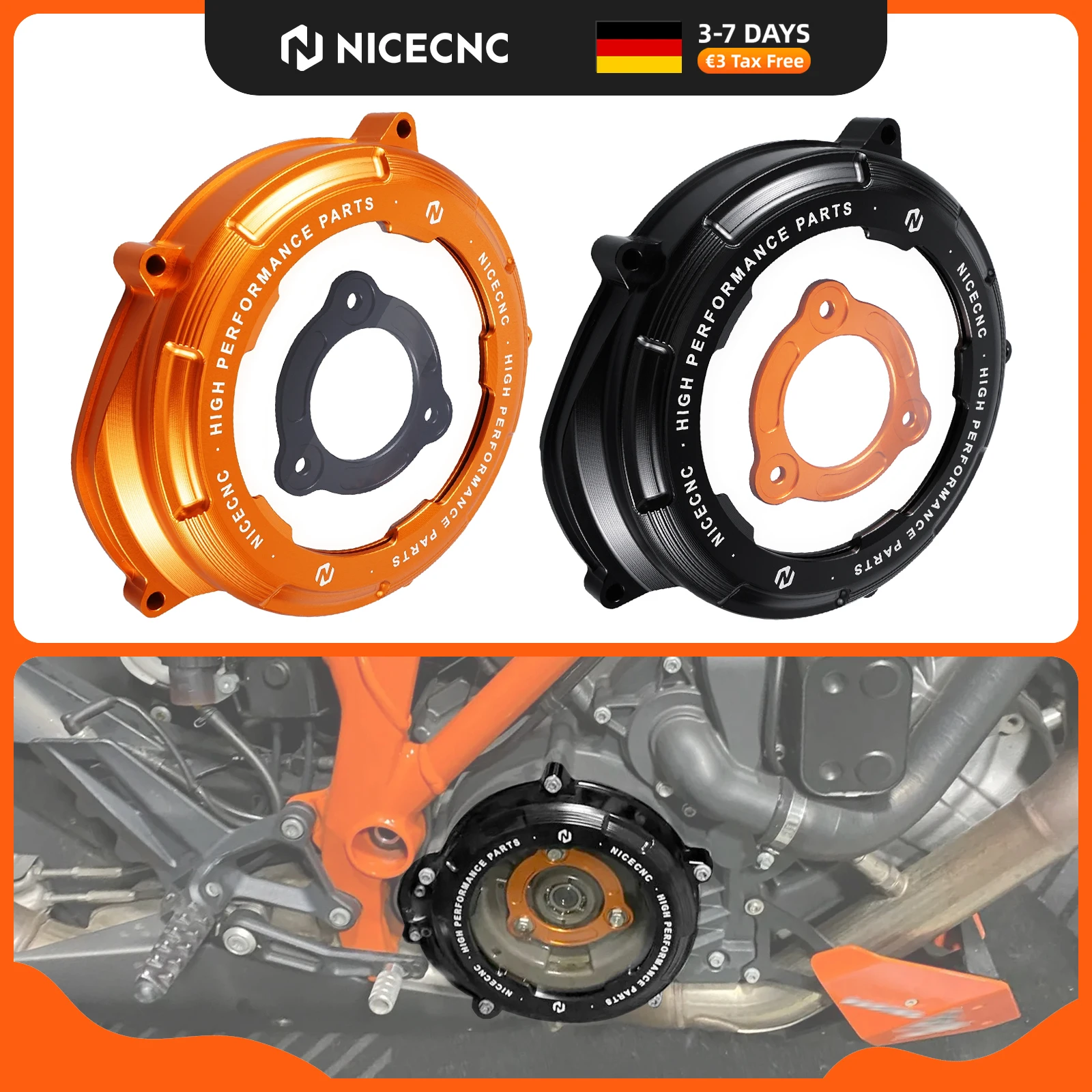 Für 2014-2024 KTM 1290 Super Duke R/EVO 1290 Super Duke GT Transparente Kupplungsabdeckung mit Druckplatte Motorrad Durchsichtige Motor-Kupplungsabdeckung für KTM 1290 Super Adventure R/S/T 1290 SAR