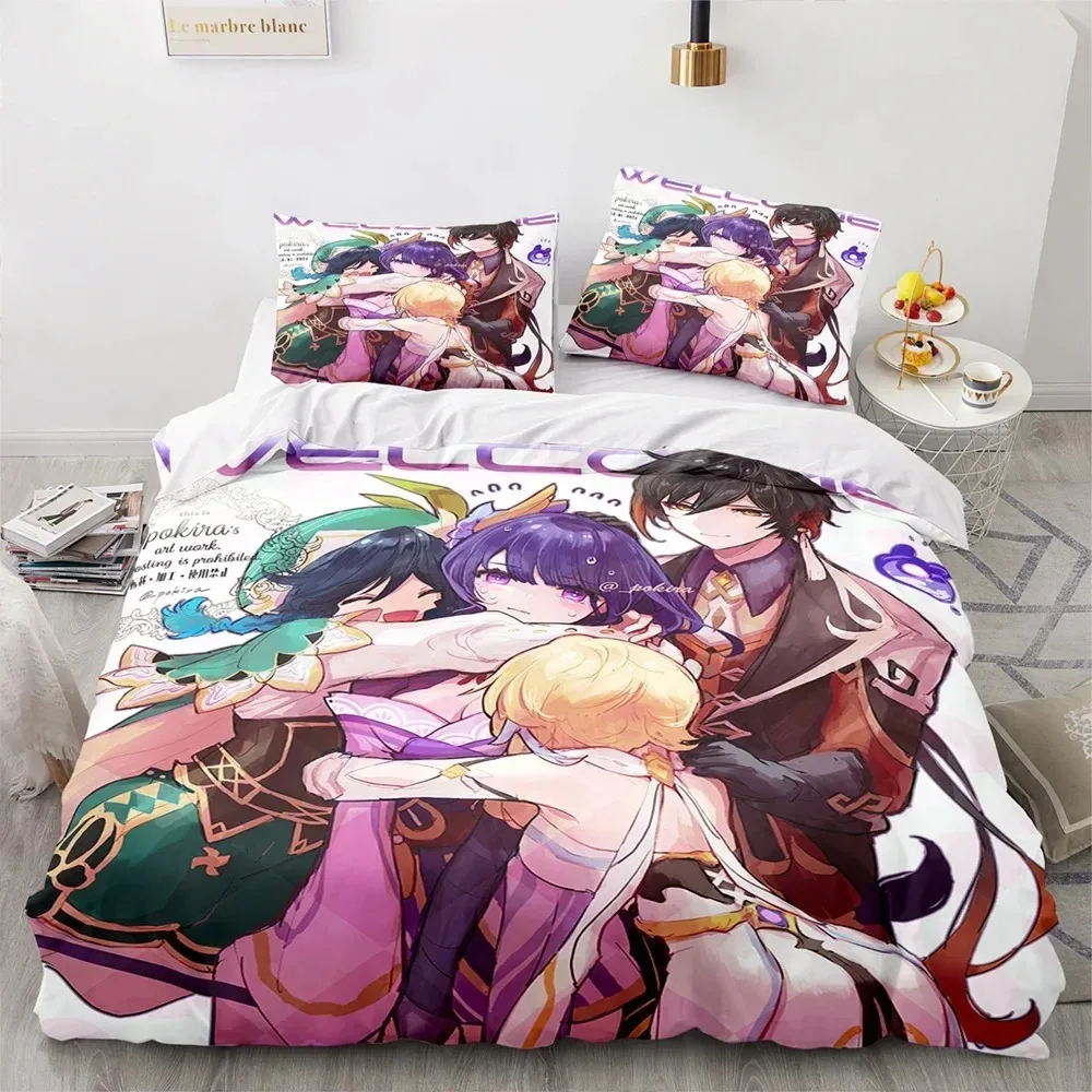 Genshin Impact Anime Game 3D NEW Duvet Cover Pillowcase Bedding Set Adult Girl Bedroom Decoration Children Single Double Large