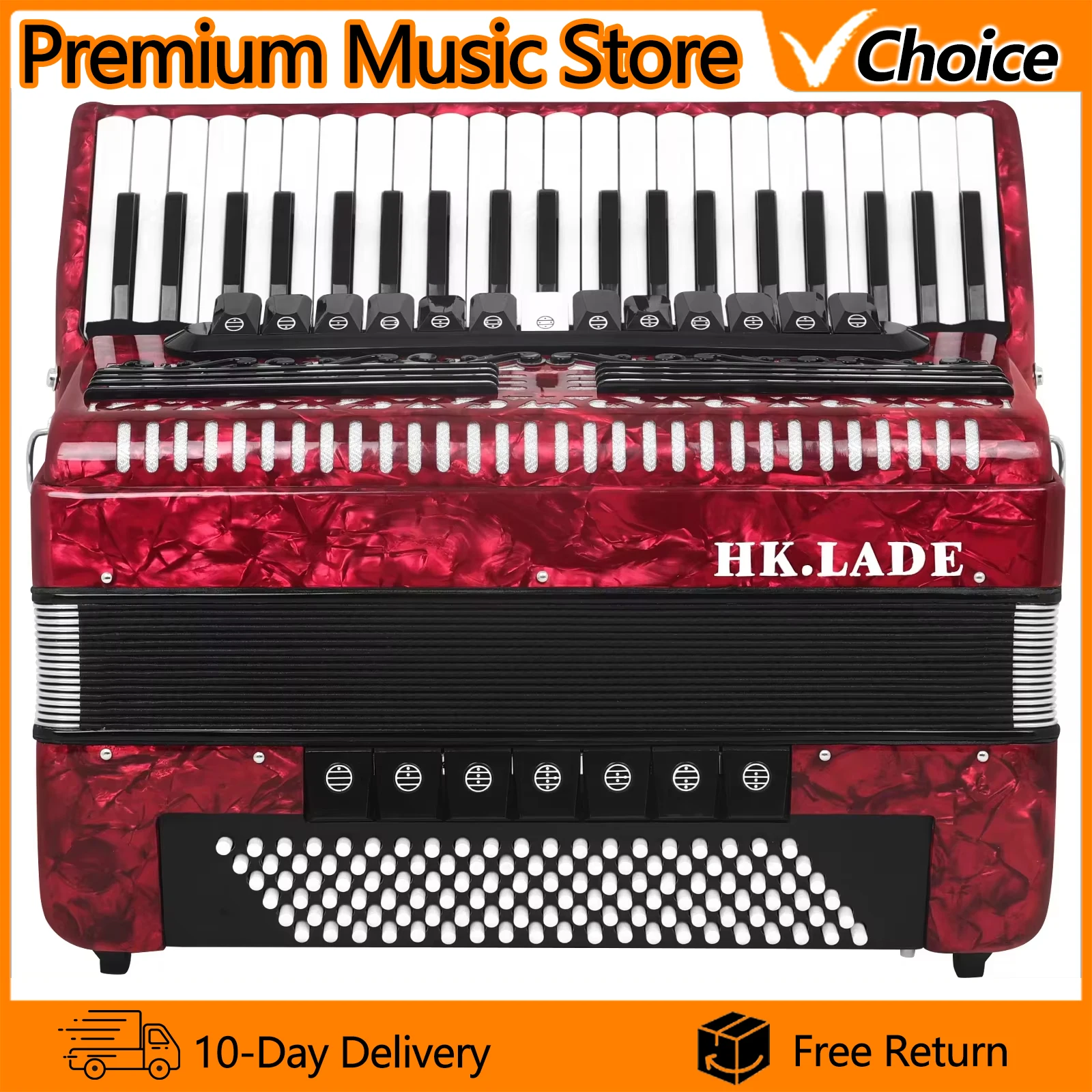 HK·LADE AH-130 Accordion 41 Keys 120 Bass 13 Keyboard Voice Changing Accordion Sheepskin Bellows Accordion with Storage