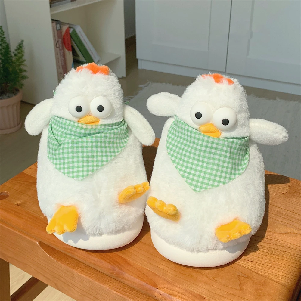 Cute Cartoon Stereo Chicken Cotton Slippers 2024 Winter New Women Comfortable Cotton Slippers Non-slip Warm Shoes House Shoes