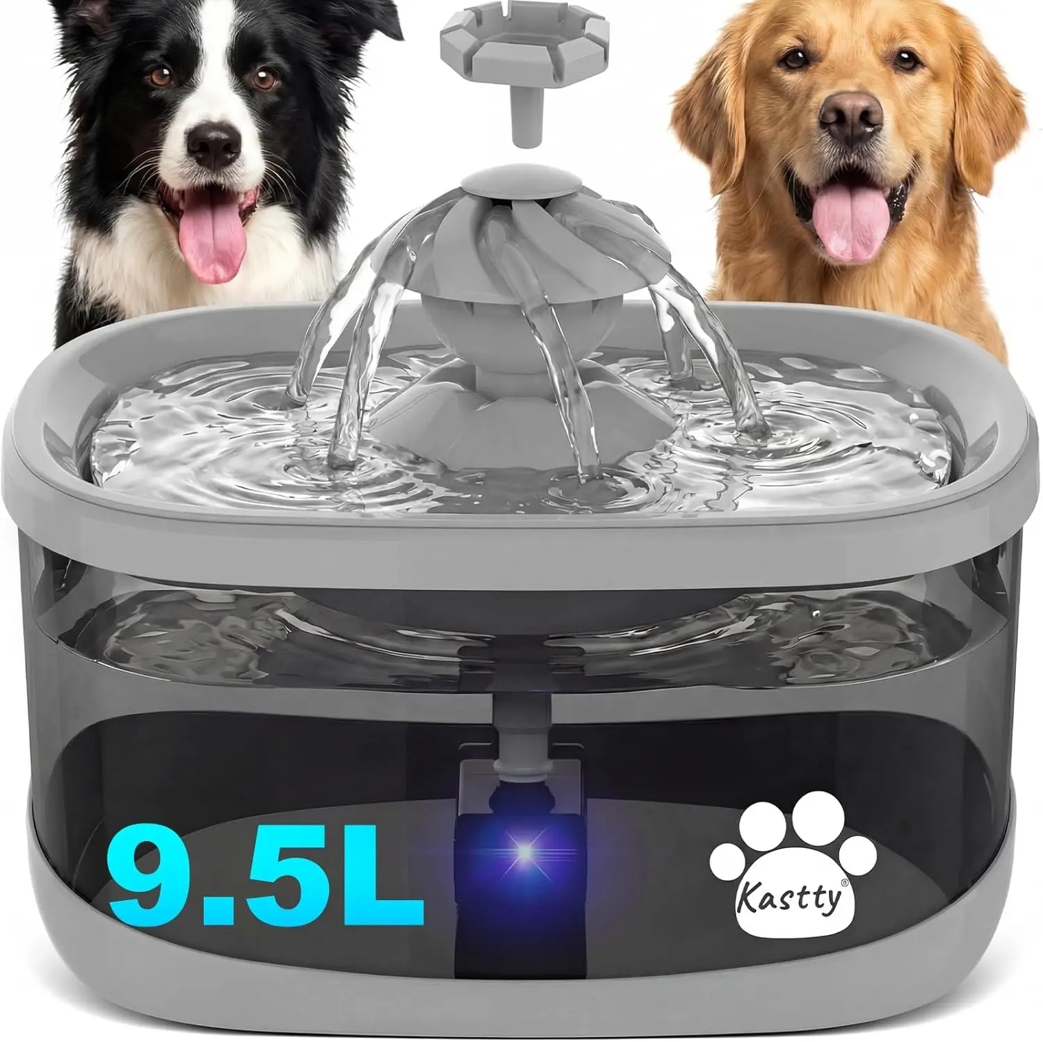 

Фонтан для собак объемом 9,5 л с 3 режимами подачи воды, тихим насосом, LED-индикатором и легкой очисткой для питомцев