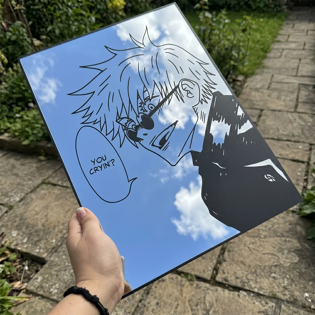 Jujutsu Kaisen Gojo Satoru Pattern Wall Anime Mirror Hanging Mirror Decor for Bedroom Living Room Cosplay Room