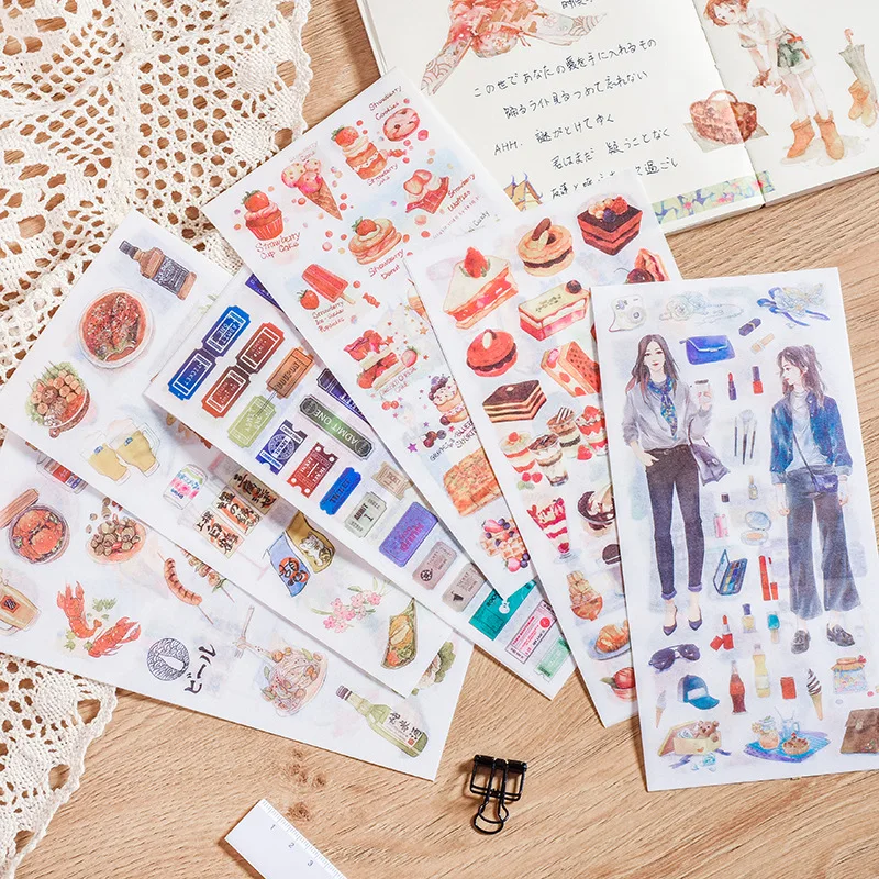 Aesthetic Fresh Ins Style Flat People Stickers Cute Daily Life Collection DIY Photo Album Washi Paper Journaling Supplies Bulk