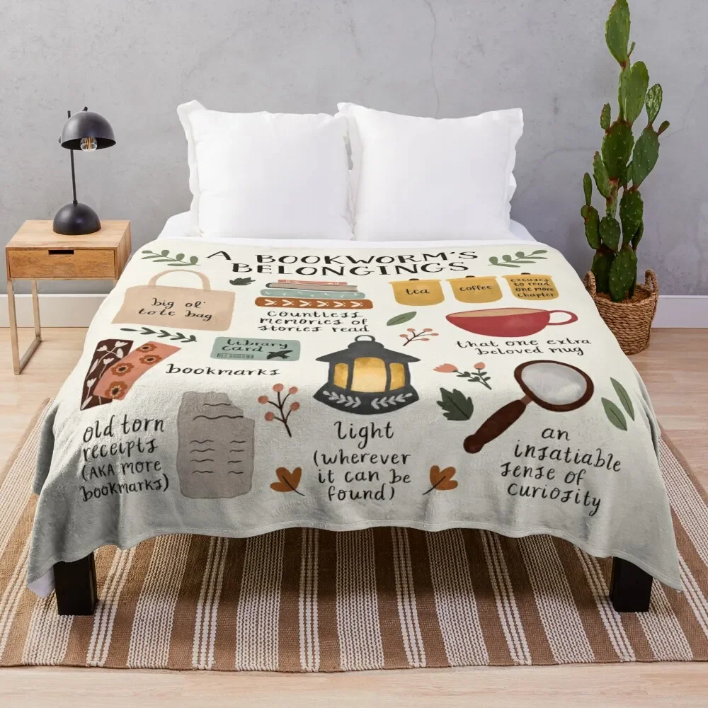 

A Bookworm's Belongings Throw Blanket Tourist For Sofa Thin Blankets