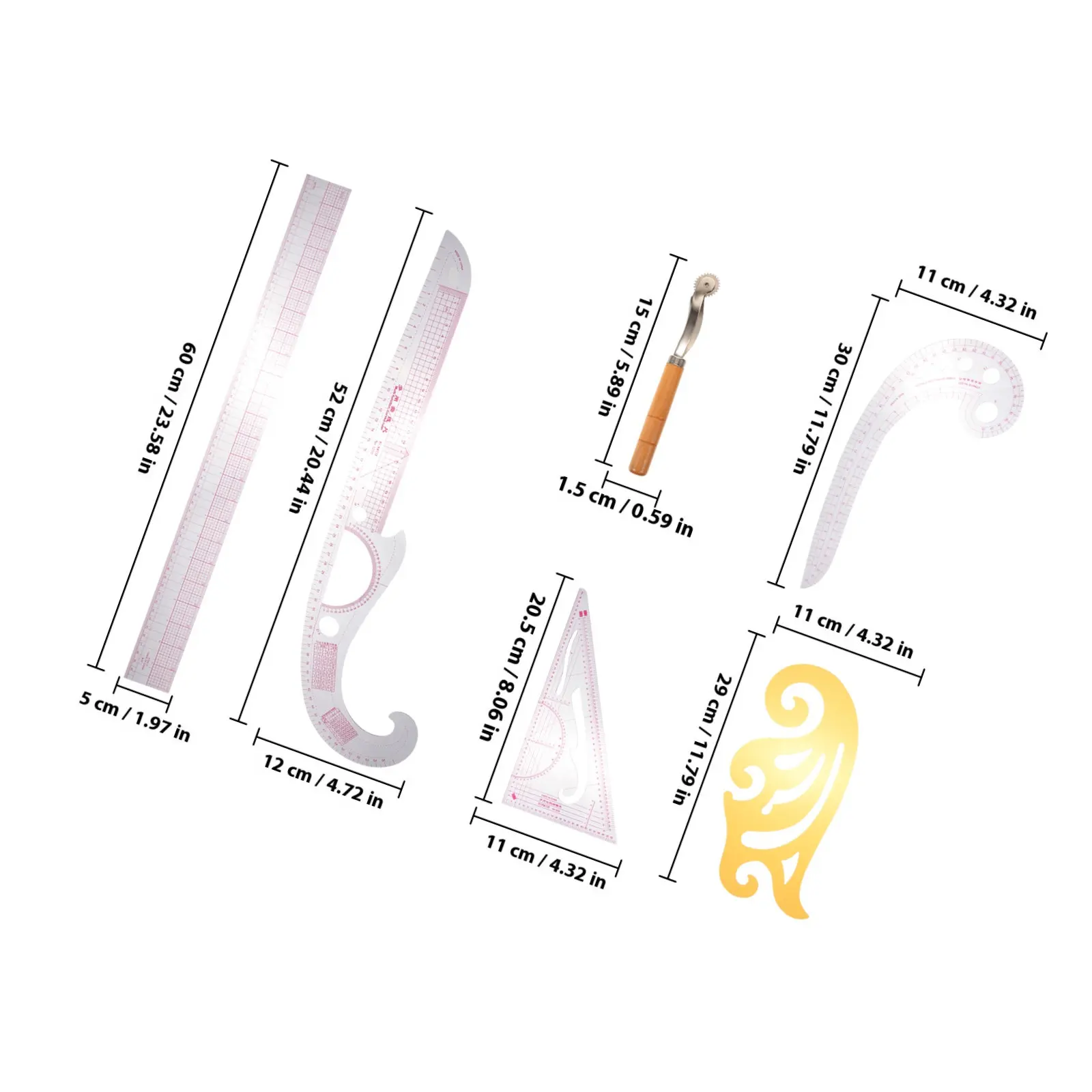 1Set Professional Clothing Proofing Ruler Flexible Abrasion Resistant Sewing Ruler Set for Pattern Drafting Quilting Sewing