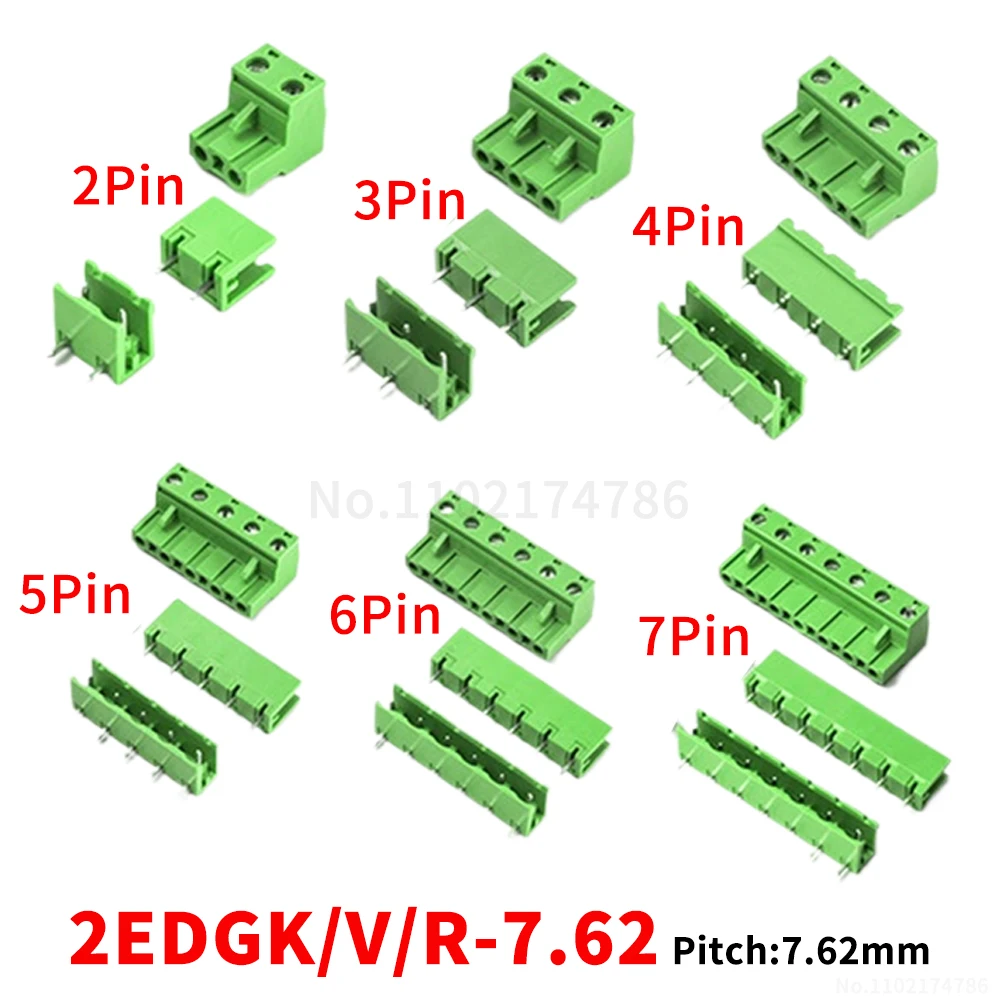 (1 Set) 2EDGK 2EDGV 2EDGR - 7.62mm plug-in screw terminal blocks open-ended straight pins and angled pins KF 15EDGK/V/R 7.62