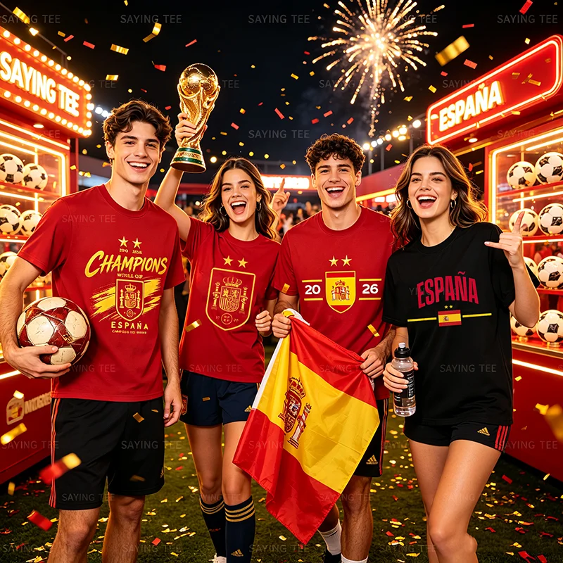 Espana Campeones Del Mundo, Spain World Champions 2026 T-Shirt, 2 Stars Football Fan Shirt, Spain Soccer Victory Celebration Tee