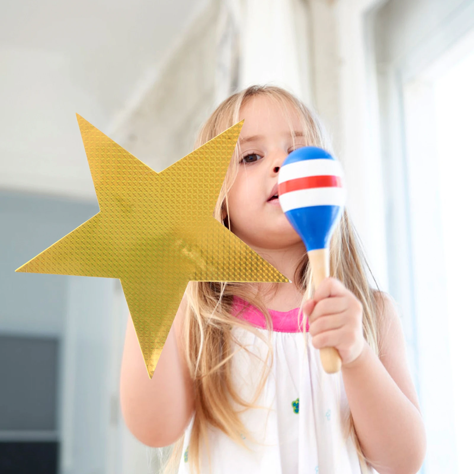 

2 pcs Handheld Star Props Felt Pentagram Star Noisemakers Kids Stage Performance Party Roleplay Sports Cheer Prop Supplies