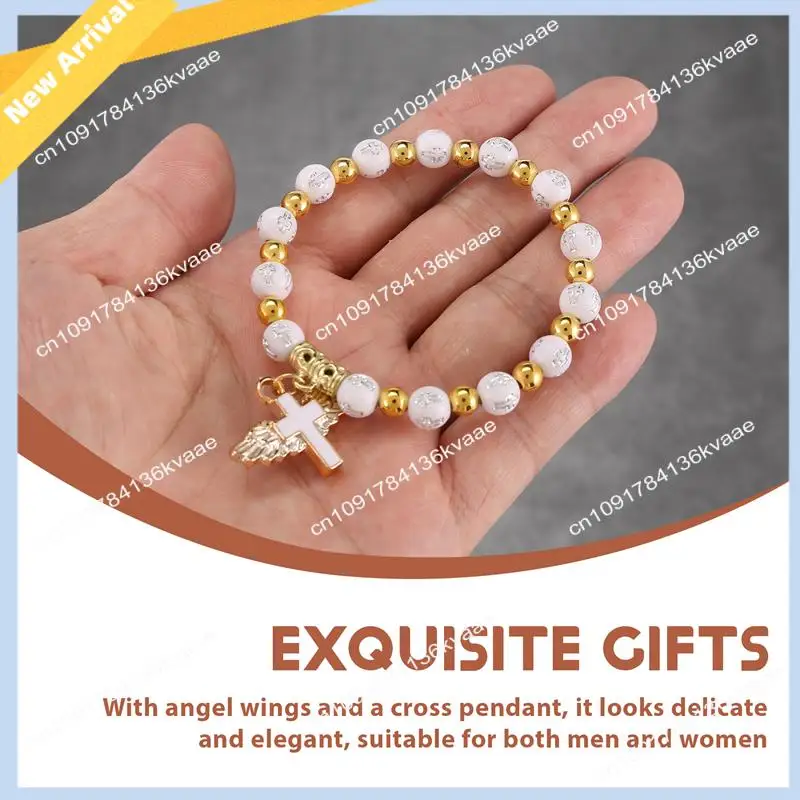 

M01K Angel Wing Cross Bracelet Favor With Organza Bags Acrylic Baptism Favor For Boy And Girl Communion Birthday Wedding