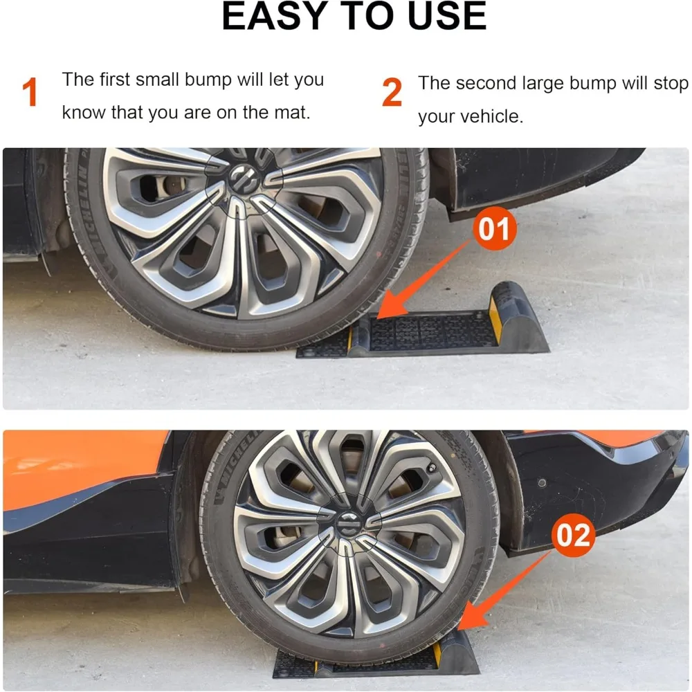 Heavy Duty 8 Pack Parking Guide Mats with Reflective Stripes for Vehicle Safety in Garages and Outdoor Spaces