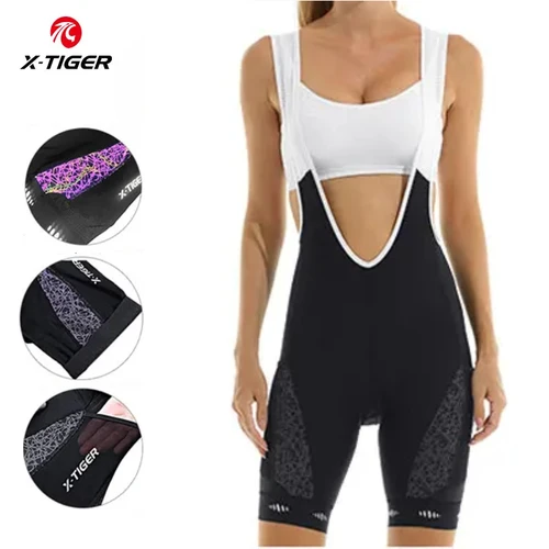 X-TIGER pantalones cortos con pechera para ciclismo para mujer, ropa para exteriores, paseo en bicicleta, medias con pechera acolchadas de 6 horas, ropa de ciclismo para mujer, pantalones cortos de montaña