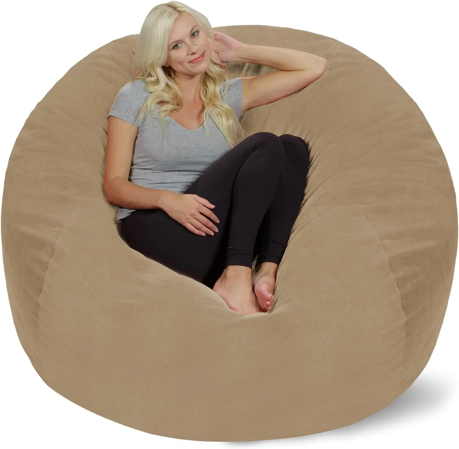 Giant 5' Memory Foam Furniture Bean Bag - Big Sofa with Soft Micro Fiber Cover - Tan Pebble