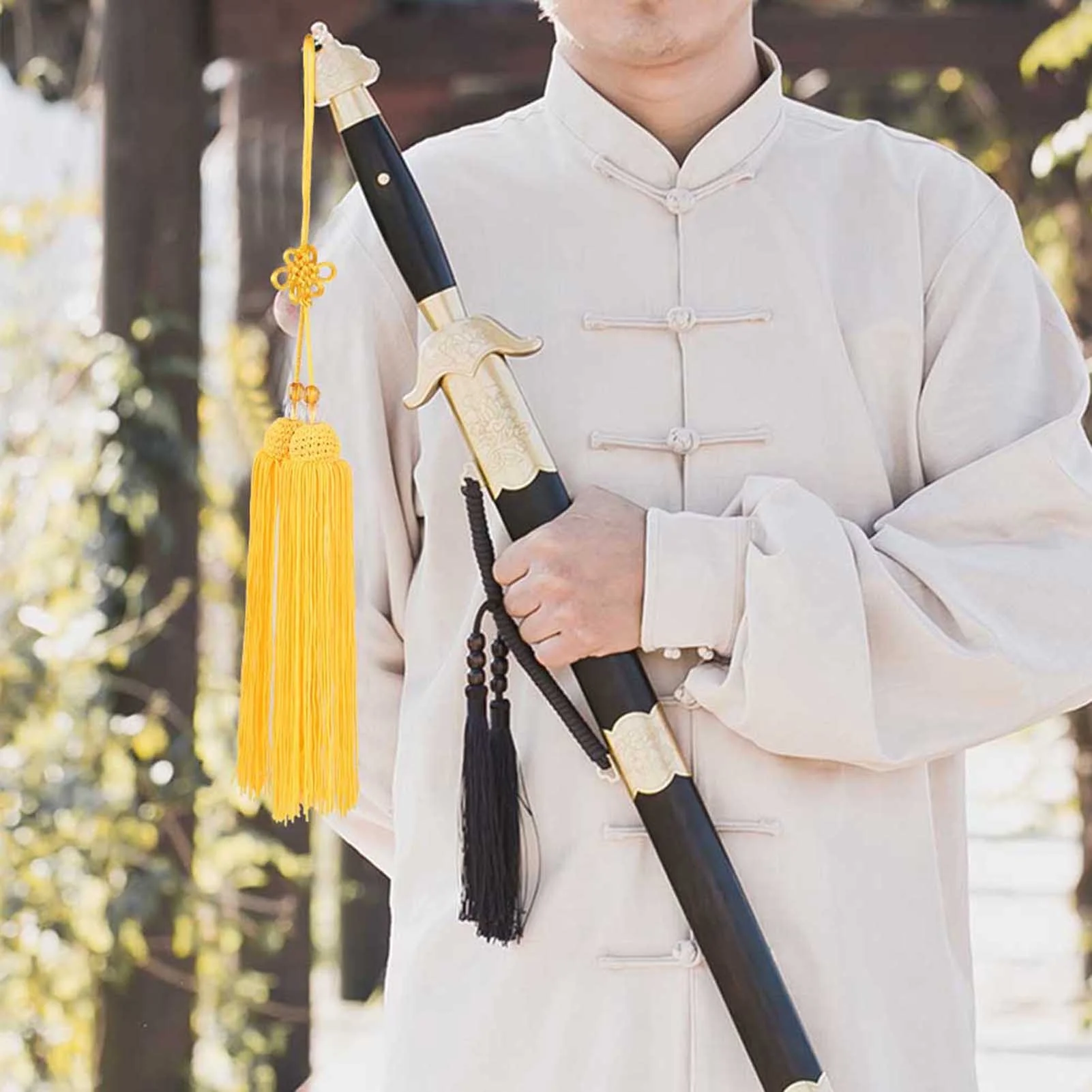Chinese Martial Arts Kung Fu Taiji Sword Tassel Yellow Short Sword Tassel