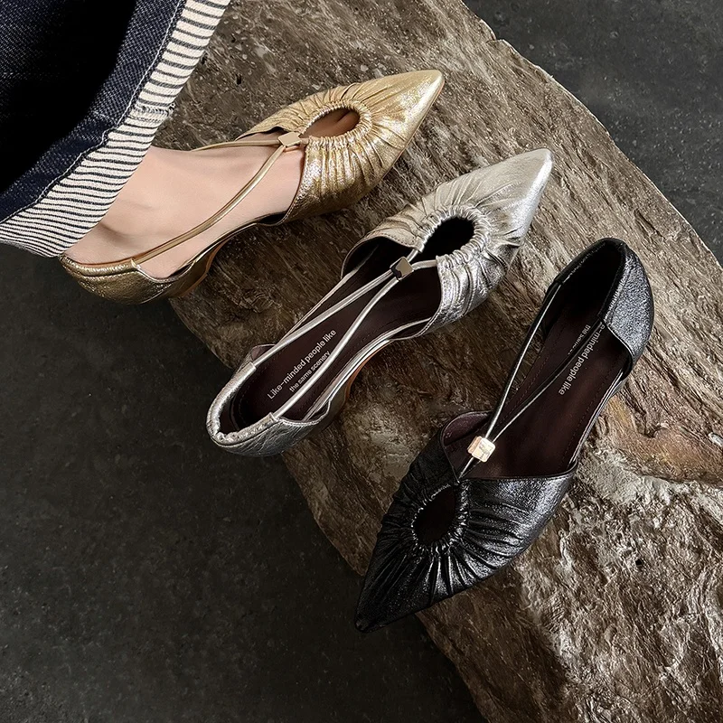 2026 new summer women sandals natural leather 22-25cm cowhide+sheepskin pointed toe cross-strap thick high heel women shoes