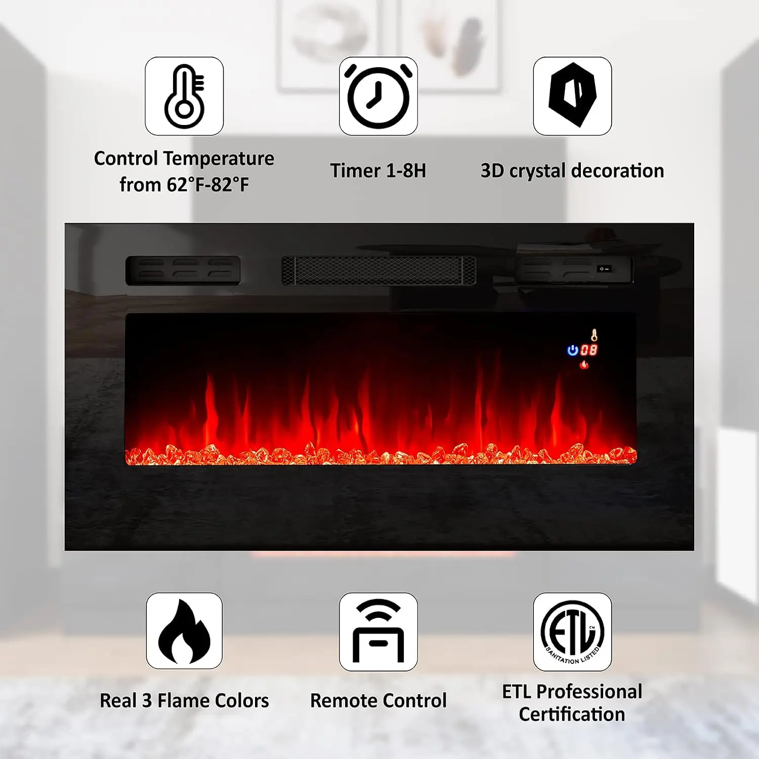 70" Fireplace Entertainment Center Set of 3 with Bookcases, Black