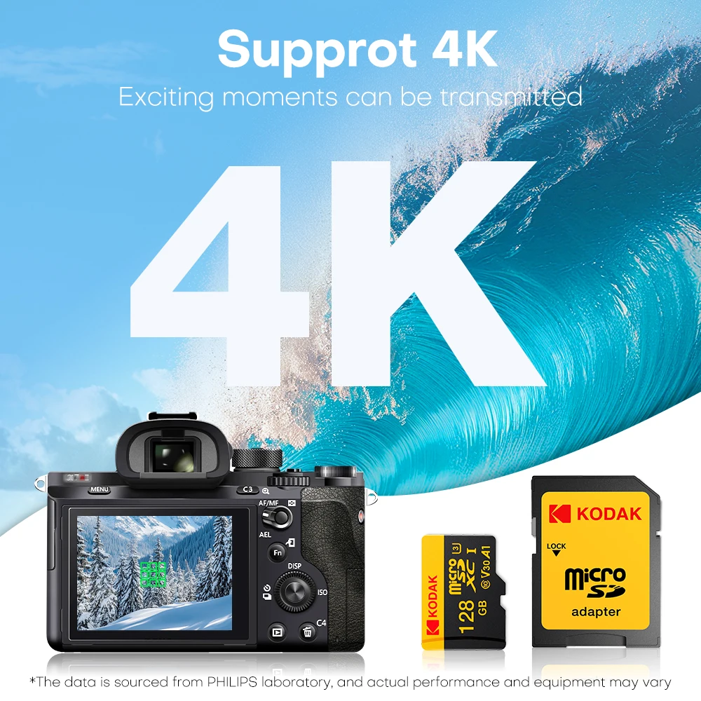 بطاقة KODAK Ultra MicroSD سعة 128 جيجابايت فئة 10 TF بطاقة ذاكرة فلاش بطاقة SD صغيرة للهواتف الذكية/الكاميرا