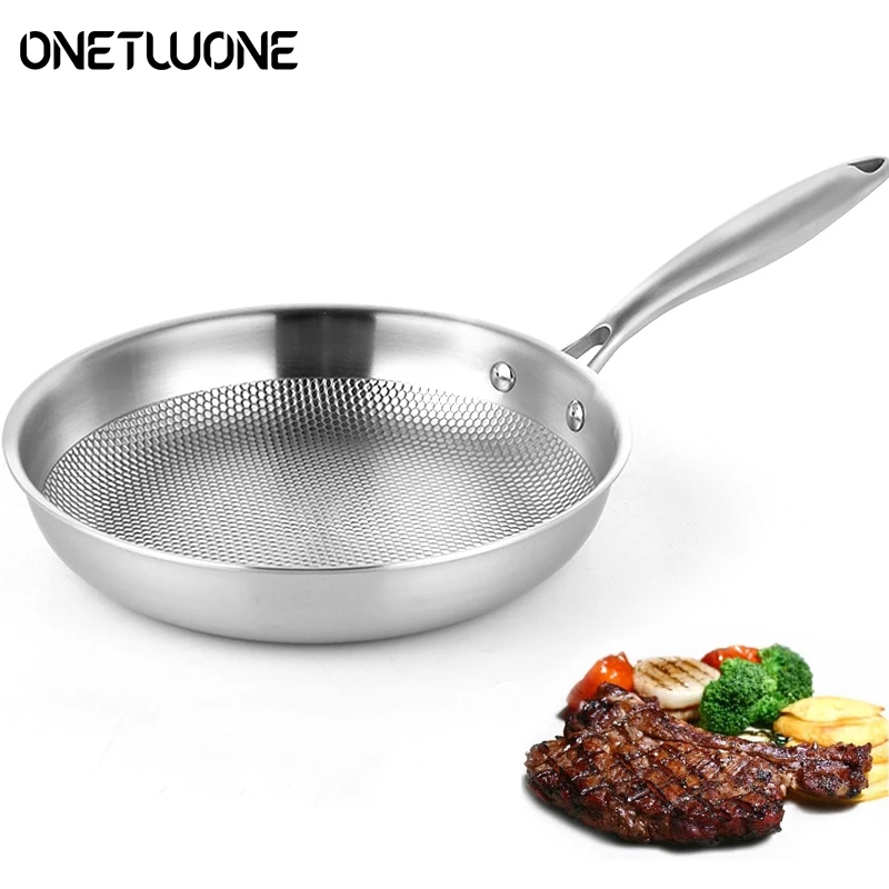 

304 Stainless Steel Frying Pan Steak Frying Pan Non-Stick Wok Kitchen Cookware For Gas Stove Pot Induction Cooker