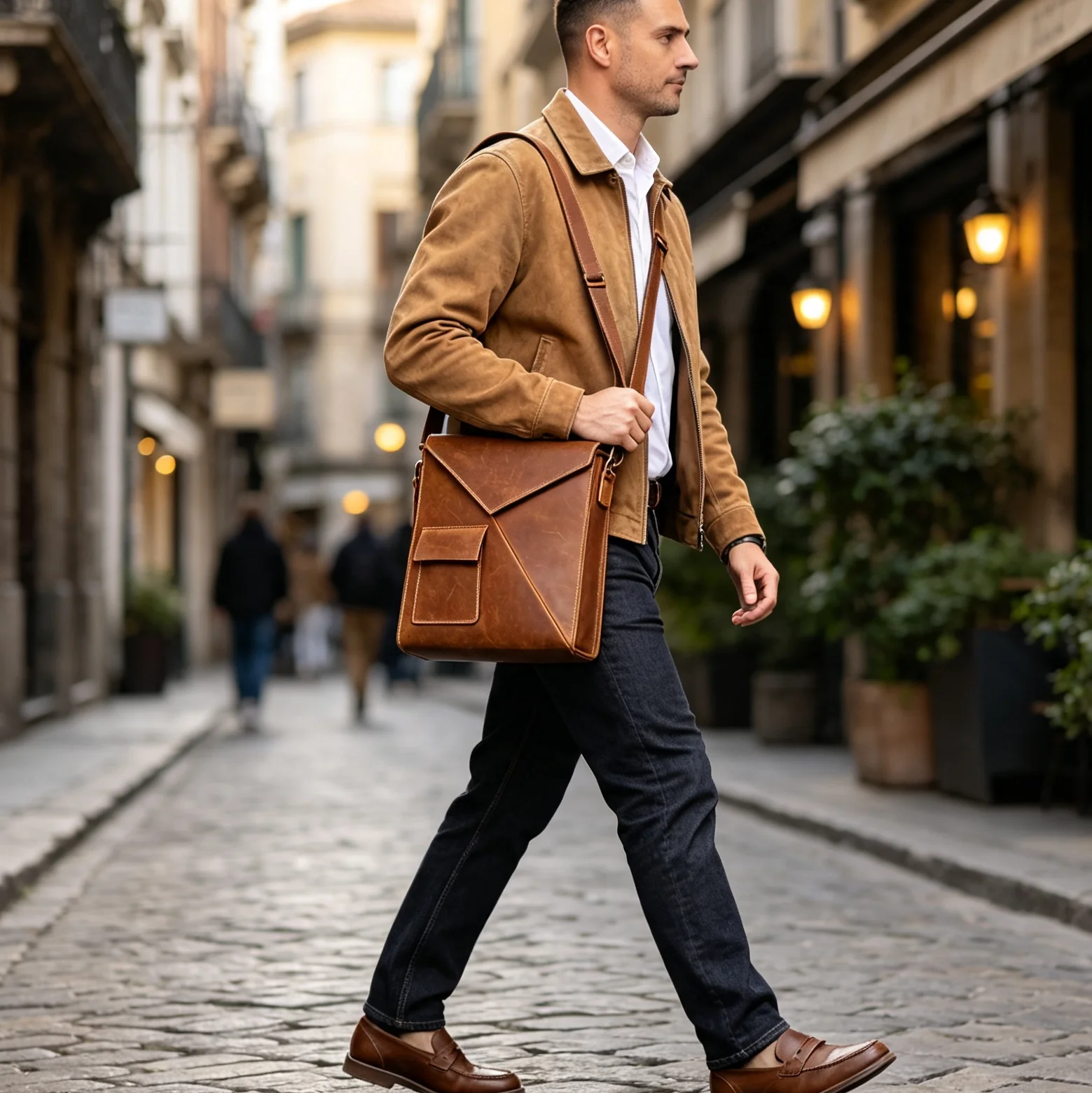 Vintage Casual Herren-Umhängetasche aus hochwertigem Leder, Vertikale Mode-Schultertasche für Männer – Detail 4