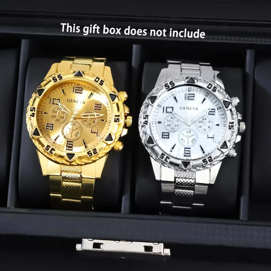 2pcs/Set Men's Fashion Luxury Watch Round Analog Mens Watch Casual Quartz Wrist Watch for Men Birthday Daily Holiday Gifts