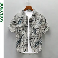 2024 Summer New Beach Casual Printed Loose Short Sleeve Shirts Men Clothing Thin Soft Streetwear AZ244