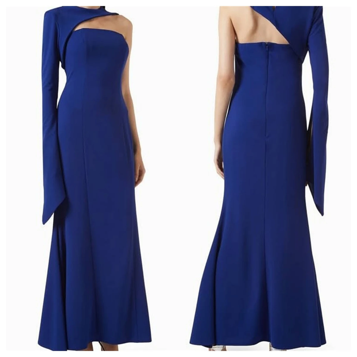 

Customized Temperament Blue Jersey Evening Dress O-Neck One Shoulder Long Sleeves Special Occasion Gowns Homecoming Dress