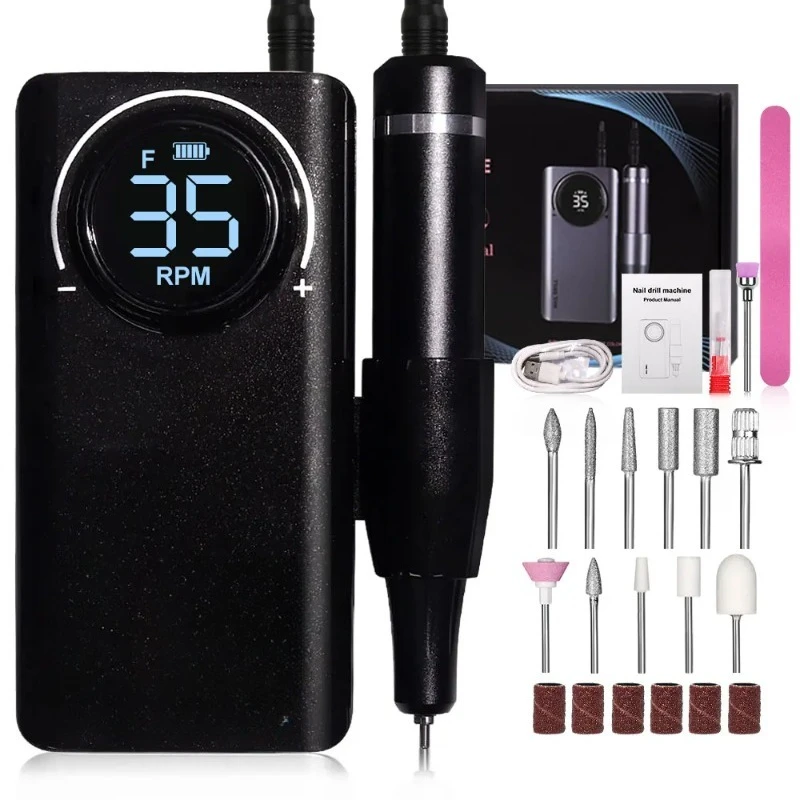 

35000RPM Nail Drill Machine Portable Rechargeable Electric Nail File with HD LCD Display Professional Nail Art Polishing Machine
