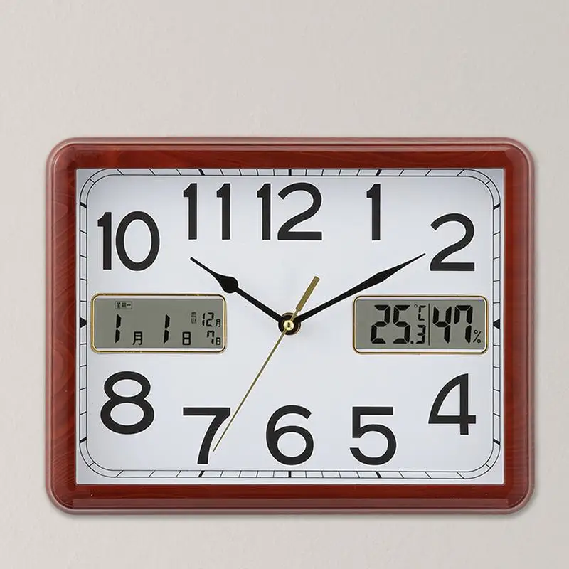 Silent Retro Wall Clock with LCD Display 28cm