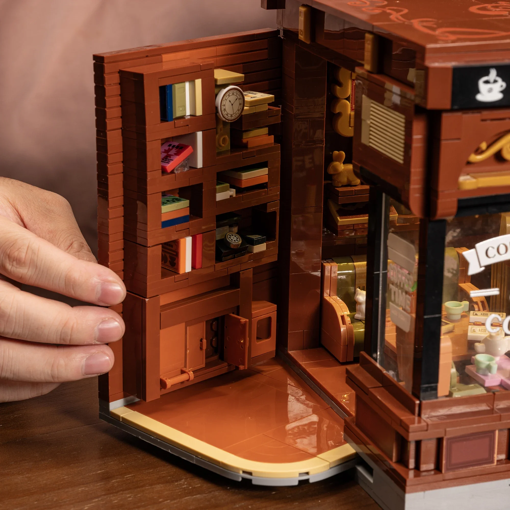 مكعبات بناء مقهى على الطراز الأمريكي مع ضوء 1904 قطعة عرض الشارع ريترو مقهى مخزن وحدات الطوب لعب هدايا للأطفال والكبار #4