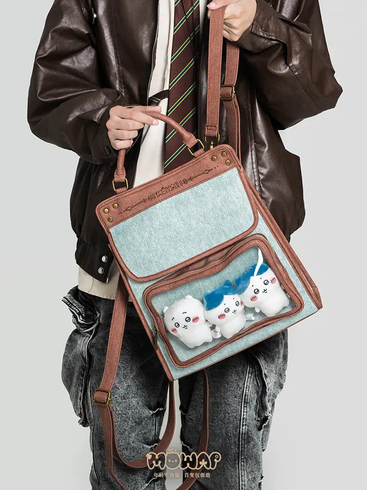 Original Personalized Spliced Contrasting Denim Backpack For Women, Multifunctional Portable Single Shoulder Diagonal Cross Bags