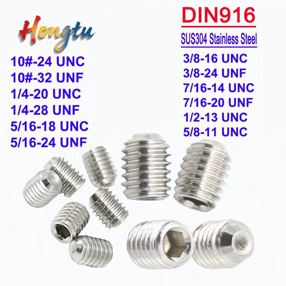 

DIN916 Headless Set Screws - 10# 1/4''-5/8'' UNC UNF, SUS304 A2 Stainless Steel Hex Socket Cup Point Screws