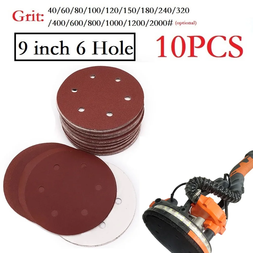 10 Pcs 9inch Sandpaper 225mm 6 Hole Sanding Paper 40-2000grit Electric Wall Polisher For Power Tool Accessory In Wholesale