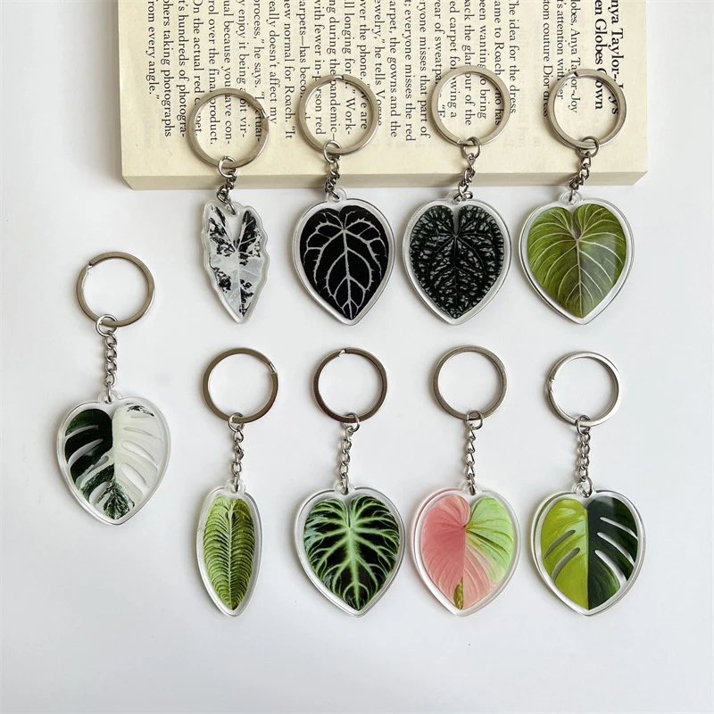 Plant Acrylic Keychain MONSTERA Adasonii Leaf Foliage Key Chain Anthurium Plant Mom Gift Accessories for Car Keys Bag Charm