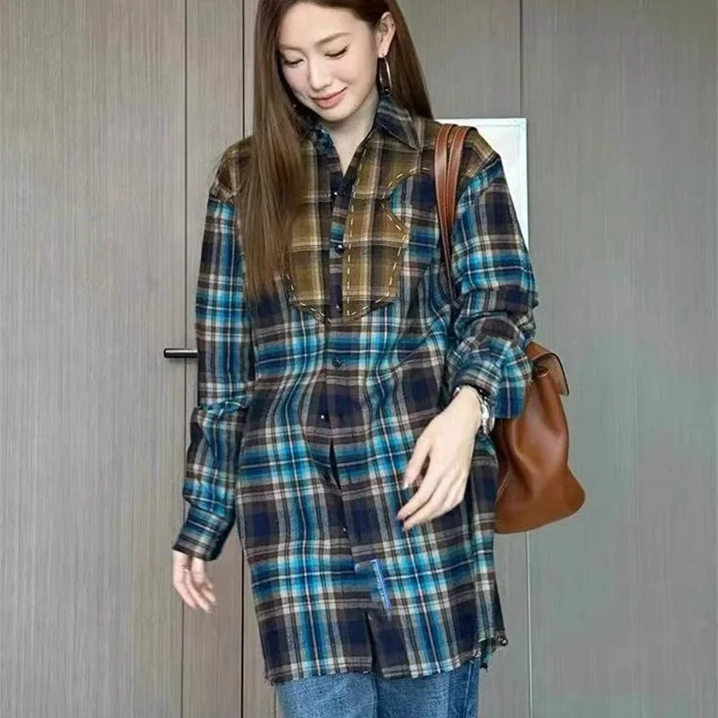 

24SS Superiority New Margie la Vintage Shirt Plaid Shirt Jacket Patchwork Loose Mens Womens Long Shirt Tops