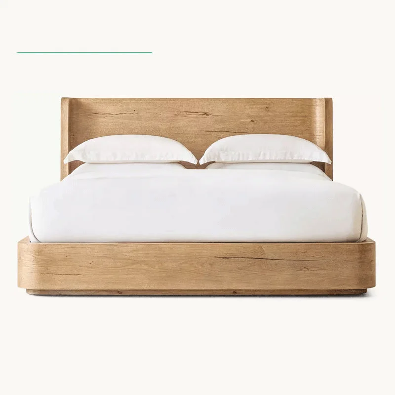 Luxury bedroom solid wood bed, modern hotel interior solid wood furniture, villa apartment bedroom