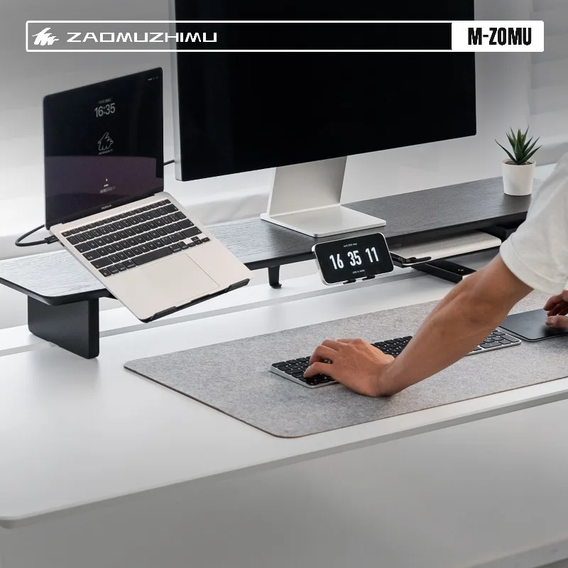 M-Ultra20 Oak Solid Wood Charcoal Black Computer Riser Stand Desktop Office Modular Monitor Stand Storage Rack Elevated Luxury
