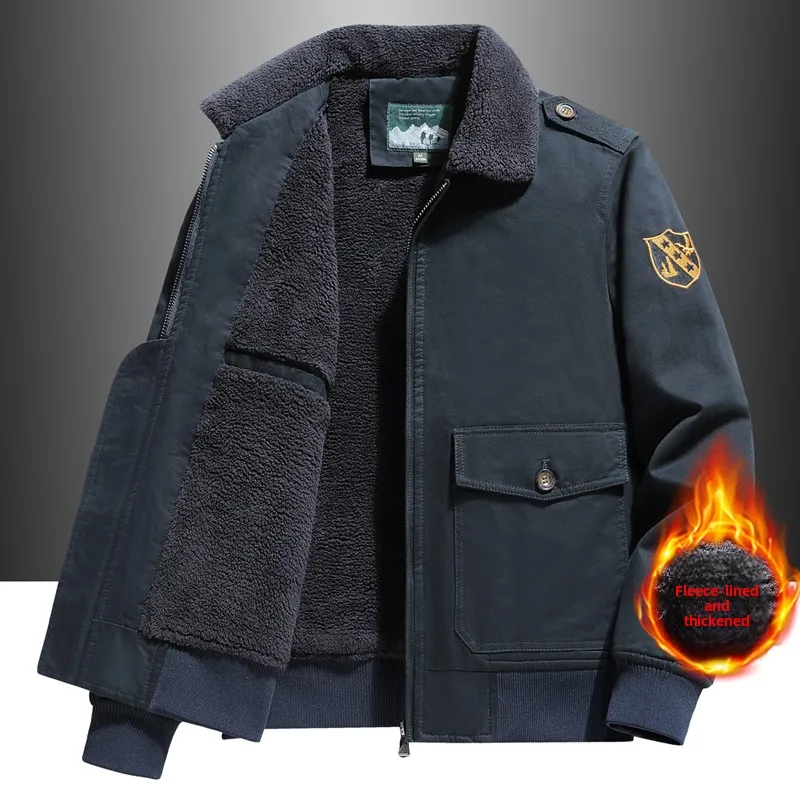Autumn and Winter Outdoor Thick Windproof and Breathable Running Jacket with Velvet Men's Thick Warm and Casual Cotton Jacket