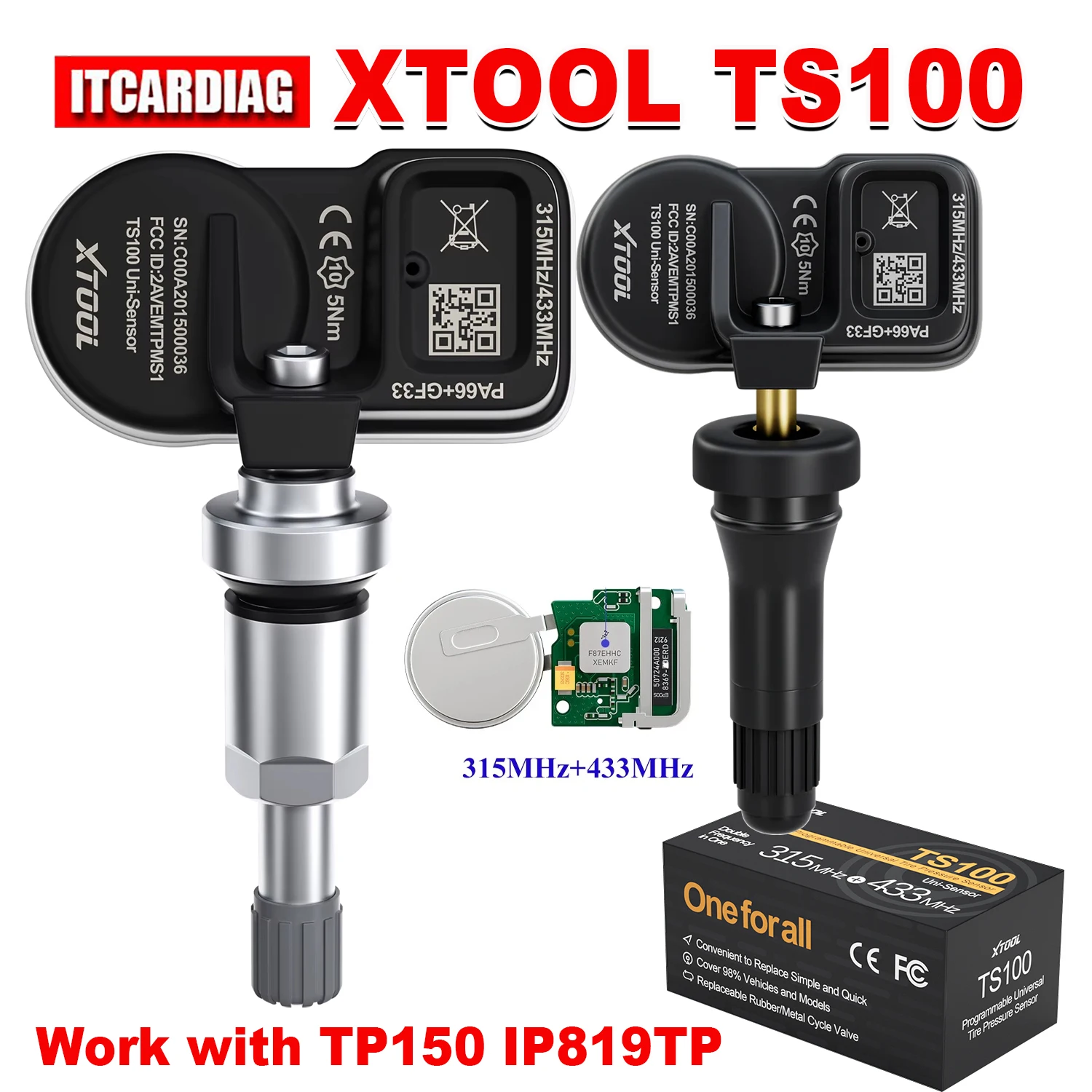 

XTOOL TS100 PRO TPMS Sensor 315/433MHz Tire Repair Tool Tire Pressure Monitor Tester Programming TS100PRO Work On TP150 IP819TP