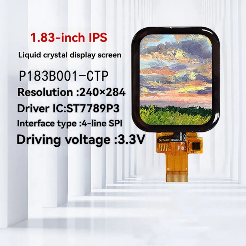 1.83 Inch Round IPS TFT LCD Display 240x284 ST7789 Capacitive Touch Screen, 4-Line SPI Interface ST7789P3 Driver IC
