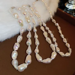 Minar 2024 Hot Sale Irregular Baroque Pearl Beaded Necklaces Silver Plated Alloy Strand Chokers for Women Statement Jewellery