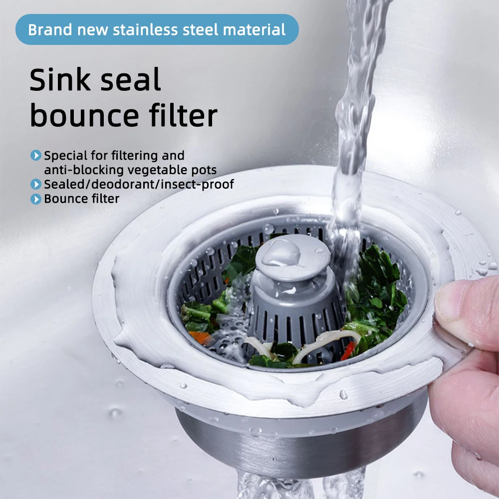 

Kitchen Sink Filter Stainless Steel Kitchen Sink Drain Anti-Clogging Pop Up Sink Stopper Hair Catcher Waste Filter Drain Basket