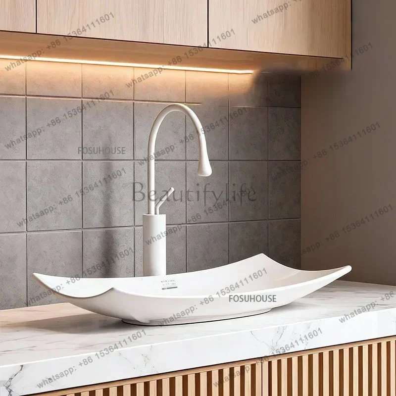 FG Nordic Creative Rectangular Countertop Washbasin Minimalist Bathroom Sinks Bathroom Ceramic Basin Vanity Sink Wash Hand Basin