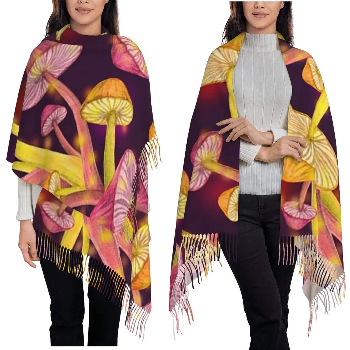 الفطر الفطر مخدر الرجعية وشاح شرابة الأوشحة النساء لينة الدافئة شالات و يلتف كبير الخريف الشتاء شال التفاف