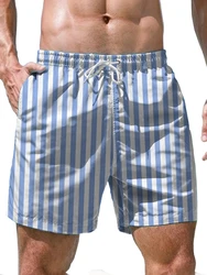 Blue and White Striped 3D Digital Printed Beach Pants Summer Beach Surfing Quick Drying Men's Shorts Fashion Loose Casual Shorts