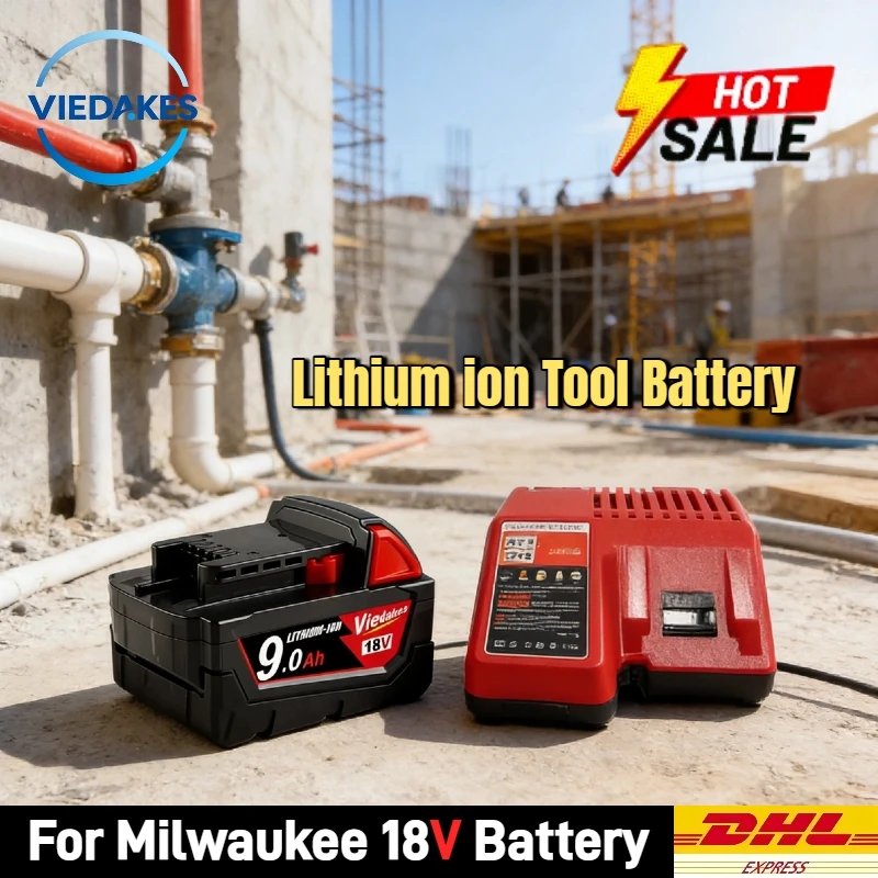 

18V Battery 9000mAh for Milwaukee 18V battery 48-11-1860 48-11-1852 48-11-1820 All 18V Cordless Tools, with charger fast Charge