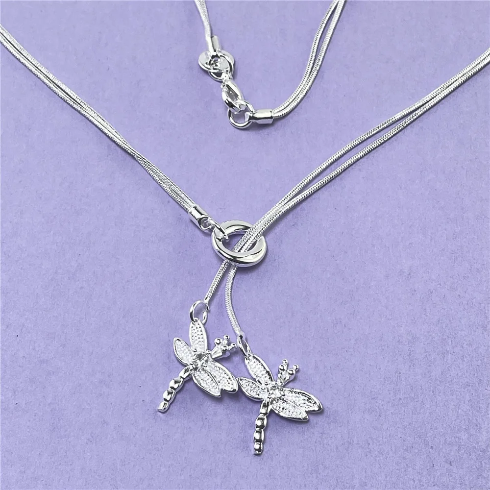 

S925 sterling silver necklace, double-layer dragonfly necklace, fashionable OL elegant luxury women's jewelry