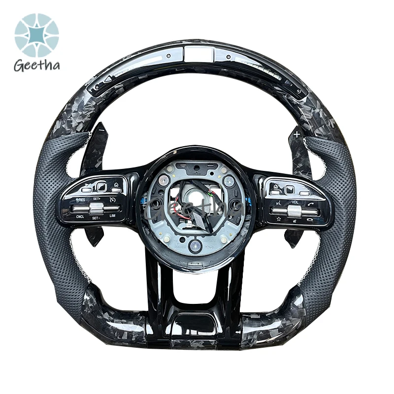 For Mercedes S500 Maybach S680 Steering Wheel Carbon Fiber Wood Inlay with Premium Leather