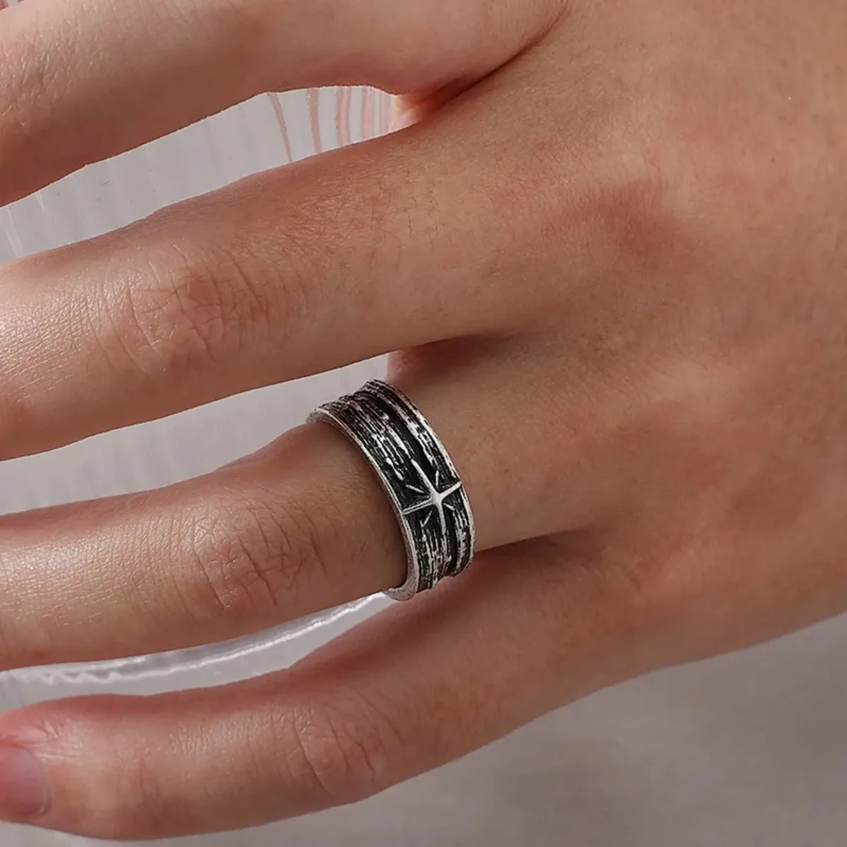 Silver Starry Night Punk Gothic Adjustable Open Ring Unisex Retro Handmade Art Jewelry Gift for Men And Women