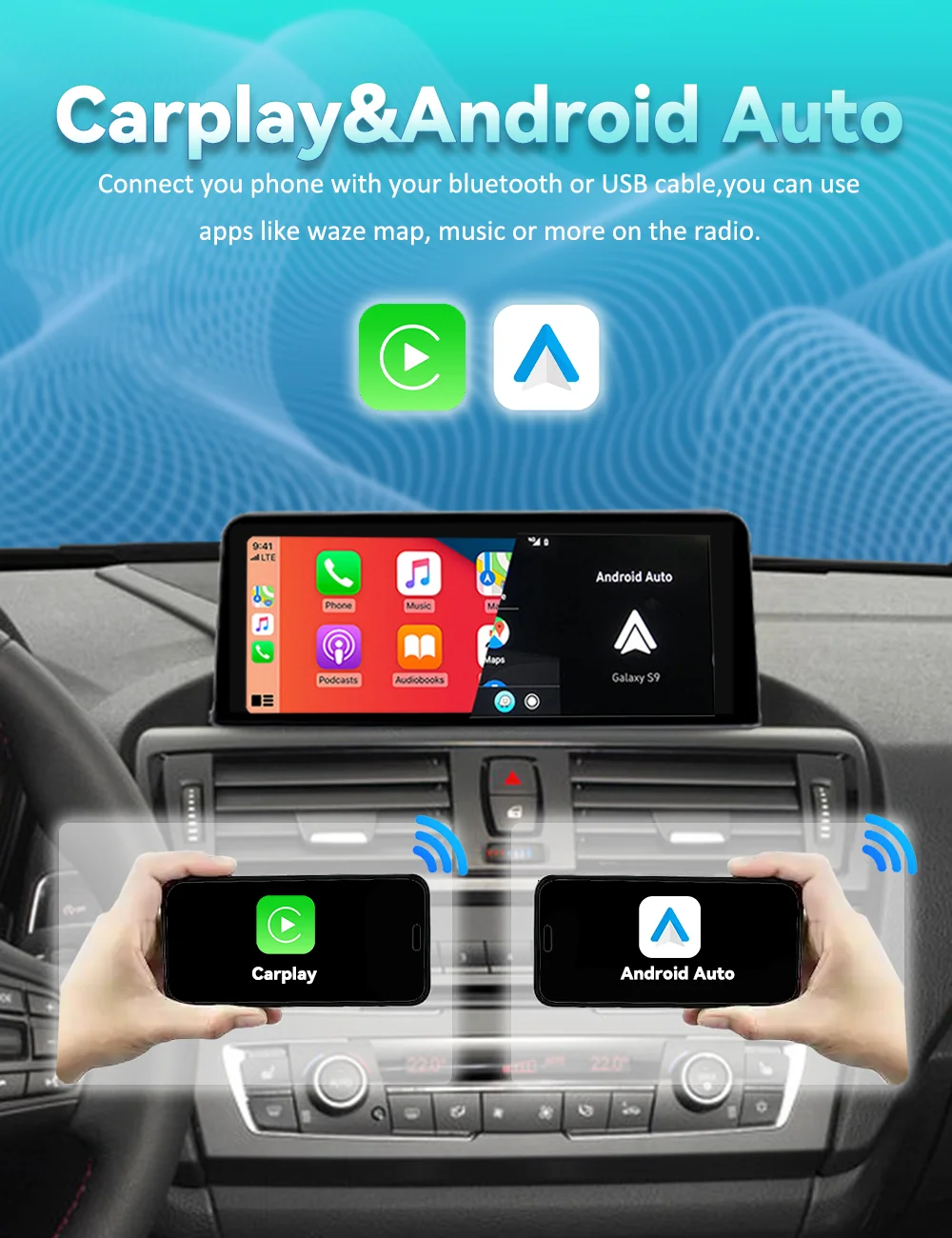 BONROAD 10.25 inch Wireless CarPlay Android Auto Airplay Autolink Mirroring Linux Audio Car Radio With Youtube For BMW 1 Series F20 F22 F23 3 Series F30 F31 F32 F33 F34 F36 GPS Navigation Multimedia Car Stereo Display Touch Screen