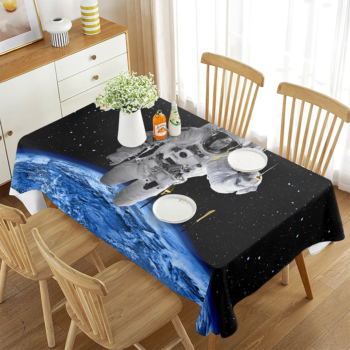 

Astronaut Rectangular Tablecloth Explore The Universe Theme Space Planet Decor for Kitchen Dining Room Party Home Decorations